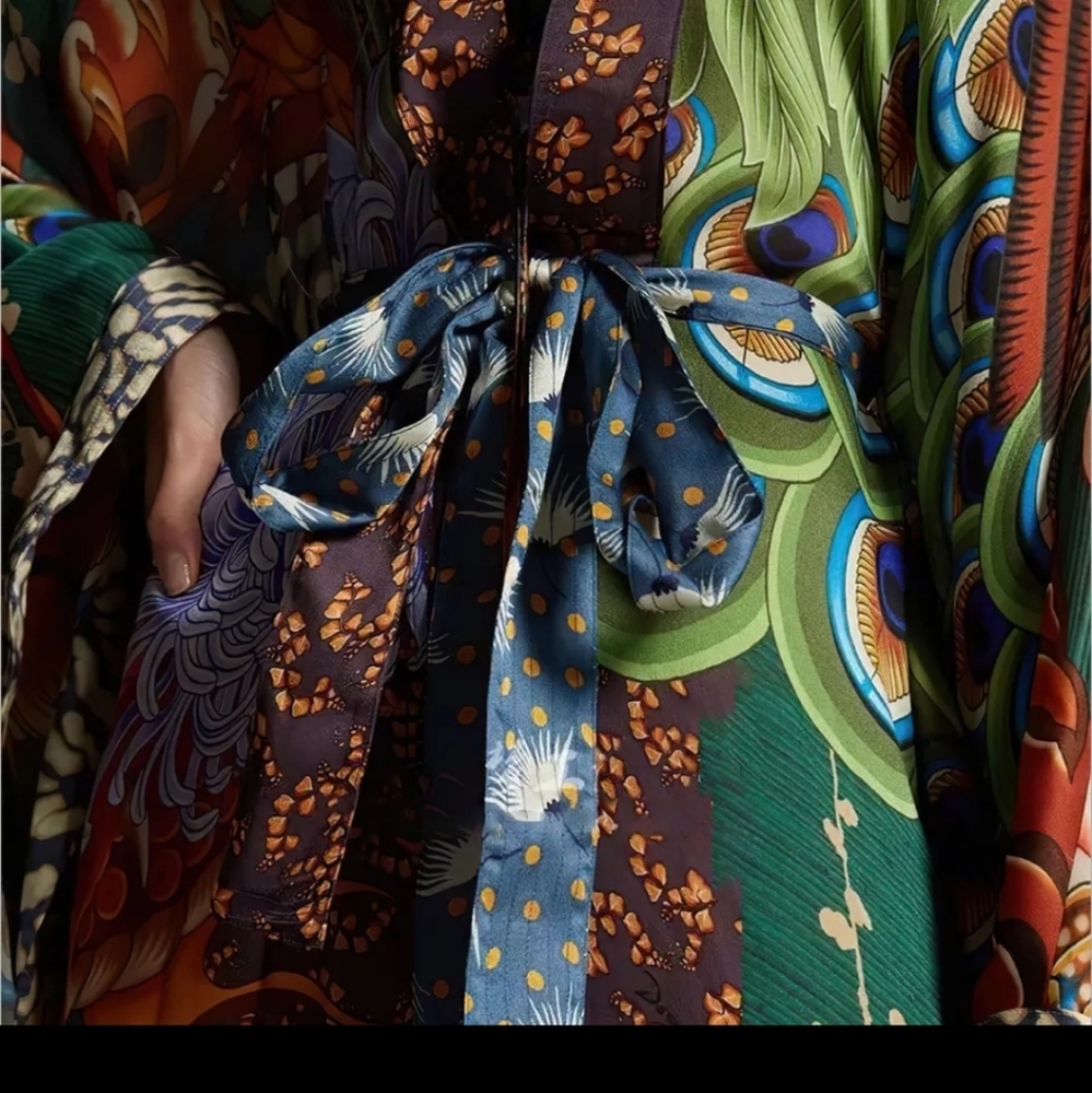 Peacock Feather Bohemian gypsy Kimono Duster - Picture 5 of 9